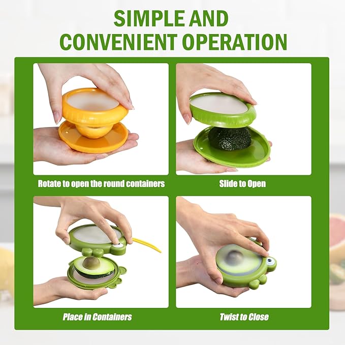 Set of 6 Fresh Food Containers with 1 Fruit Peeler, Fresh Pod, Reusable Silicone Storage Pods for Avocado, Onions, Tomatoes, Garlic – Freshness Seal for Fridge, Send Goods from Local Warehouse