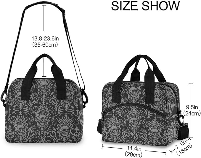 Skull Gothic Insulated Lunch Bag Reusable Lunch Tote Bag Cooler Bag for Women Men Adult Lunch Box with Adjustable Shoulder Strap Leakproof Lunch Bag for Work School Picnic Camping