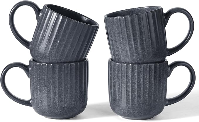 famiware Coffee Mugs Set of 4, Starlight 11 oz Mug Cup Set with Handle for Coffee, Tea, Cocoa, Milk - Ceramic Stoneware Mug Set, Matte Black Grey