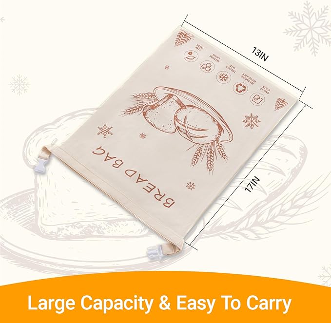 Reusable Beeswax Bread Bags for Homemade Bread & Sourdough, 2 Pack XL 17×13 in Natural Cotton Beeswax Lined Bread Storage Bags, Freezer-Friendly Food Storage to Keep Bread Fresh Longer