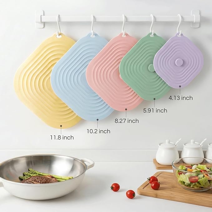 Microwave Splatter Cover for Food, 5 Pack Silicone Reusable Lids, Airtight Suction Covers for Bowls Cups Pots Pans Skillets, Heat Resistant BPA-Free, Microwave Oven Fridge Dishwasher Safe