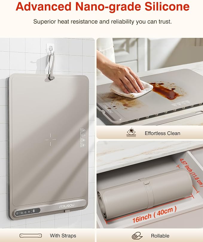 Warming Mat for Food (24"x16") - iTRUSOU 7-Level Electric Warming Tray with 400W High-Power, Timer 0–99H & Built-In Strap - Rollable Large Food Warming Mat for Parties & Buffet