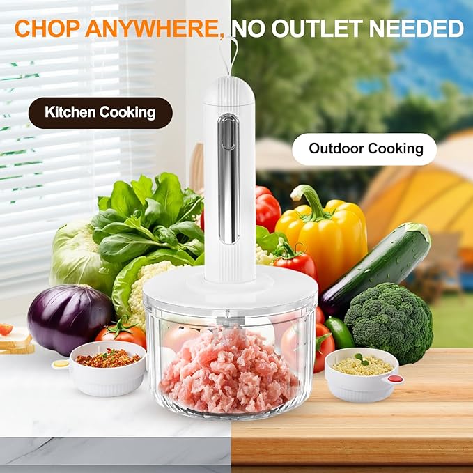 Glass Food Processor, Cordless Electric Meat Grinder with 2 Blades & 4 Bowls (8 Cup+3x0.5 Cup) Compact Food Chopper for Meal Prep Baby Food Sauces
