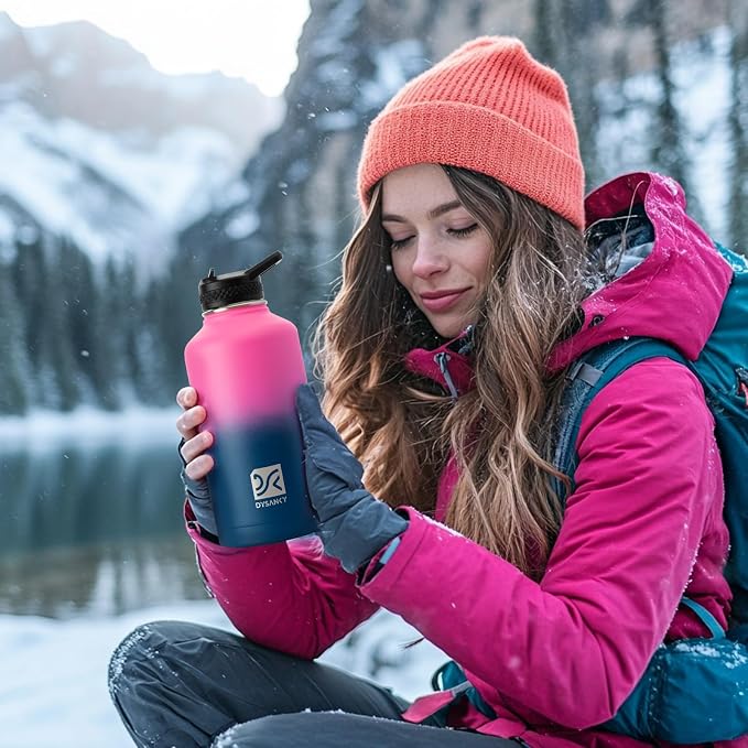 DYSANKY Insulated Water Bottle | Thickened Stainless Steel Vacuum Metal | Portable Sports Half Gallon Large Water Jug for Gym and Hiking with Straw, Carrier Bag, Handle Strap | BPA-Free 64 oz