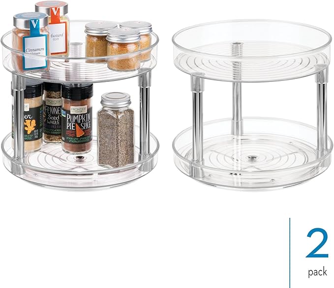 iDesign 9-Inch Plastic 2-Tier Lazy Susan Turntable - Set of 2 - Clear/Chrome