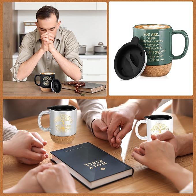 Didaey 6 Pcs Man of God Gifts for Men Christian Mugs Bulk with Cork Bottom 15 oz Bible Verses Cup Ceramic Religious Coffee Mug Thank You Gift for Father Dad Grandpa Church Christmas (Multicolored)