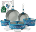 Chef Power Ceramic Cookware Set Non Toxic with Detachable Handles, Healthy Nonstick Decal Pans and Pots Set 14 Pcs, Induction Dishwasher Oven Safe Kitchen Set, Turquoise with Bougainvillea