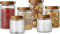 FillTouch 6 Pcs Vintage Glass Jar with Wooden Lid 17/24/34 oz Glass Airtight Food Storage Container with Lid Jar Begonia Sunflower Pattern for Kitchen Sugar Coffee Tea Beans Candy Cookie