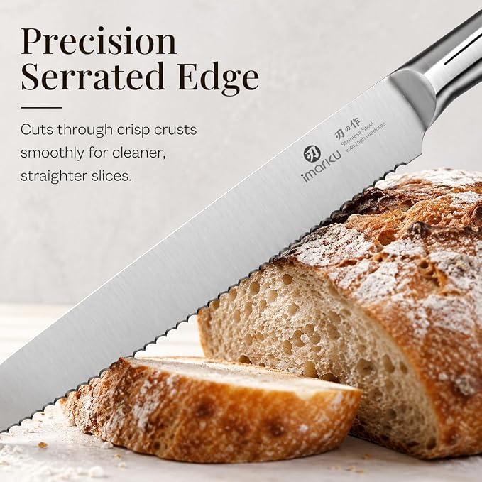imarku Serrated Bread Knife 10 Inch, Japanese Razor Sharp High-Carbon Stainless Steel Bread Cutting Knife with Ergonomic Handle for Homemade Bread/Sourdough/Bagels/Cake Clean Low-Crumb Cuts