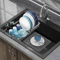 GSlife Expandable Dish Drying Rack for Large Sink- Stainless Steel Over the Sink Dish Drainer with Silicone Sink Protector and Locking Knob for Kitchen, 12.8" W x 13.4"-20.5" L, Silver