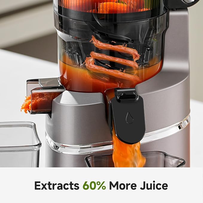 AMZCHEF Cold Press Juicer Machine, 5.8" Wide Chute for Whole Fruits & Vegetables, Self-Feeding Slow Masticating Juicer, 3-in-1 for Juice, Nut Milk & Sorbet, Triple Filtration, Easy Clean