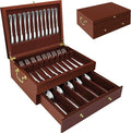 Silverware Storage Box Solid Wood with Lid, Silverware Organizer with Handle and Felt Lined, Silverware Storage Chest for Flatware and Utensils Home Decor Gift, Chest for Flatware (Walnut, 2 Layer)