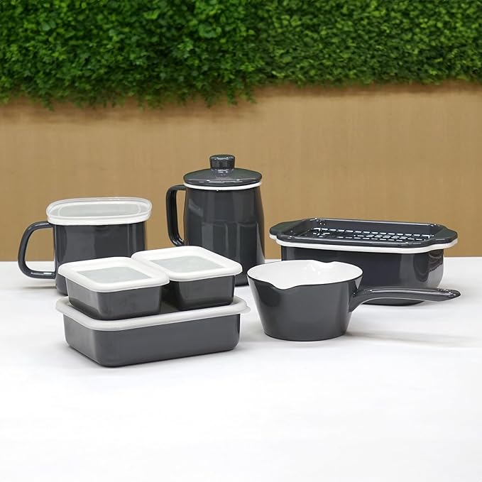 [Amazon.co.jp Limited] Fuji Hollow Shallow Square Containers, Set of 3, 1.35 L x 1, 0.45 L x 2 Cool Gray, Freezer Safe (Cold Resistance Temperature - 4°F (-20°C), Main Unit, Oven Safe (Except Lid), 2