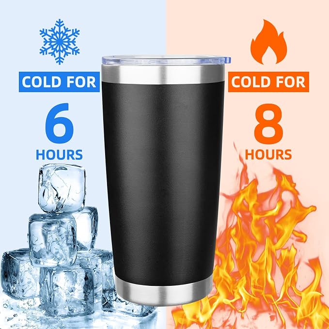 20oz Tumbler with Lid Stainless Steel Insulated Tumblers Travel Coffee Tumbler Bulk Double Wall Vacuum Insulated Water Cup Gifts for Christmas Women Men Her Him Home Office(Black, 1pack)