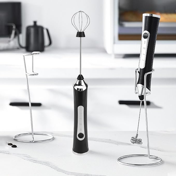 Milk Frother Wand Rechargeable Handheld Foam Maker Drink Mixer Electric Whisk Beater with Stand for Coffee Hot Chocolate Matcha