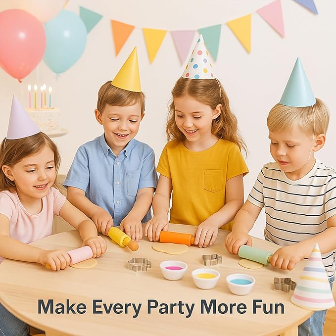 10 Pack Kids Rolling Pins, 9 Inch Small Silicone Rolling Pin with Wooden Handle for Baking Dough Cookie Fondant Pastry, Colorful Rolling Pins for Kids and Adults