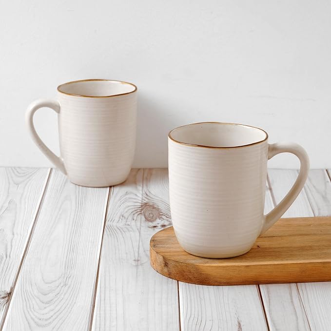 famiware Tempus Coffee Mugs Set of 4, 14 oz Coffee Cup Set, Stoneware Mugs with Handle for Coffee, Tea, Cocoa, Milk, Cappuccino, Microwave Safe - Antique White