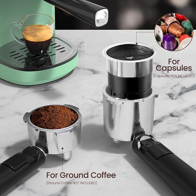 Electactic 20 Bar Espresso Machine, Professional Stainless Steel Coffee Maker with LCD Display, 45oz Removable Water Tank, Home & Office Espresso Maker for Cappuccino Latte Macchiato, Green