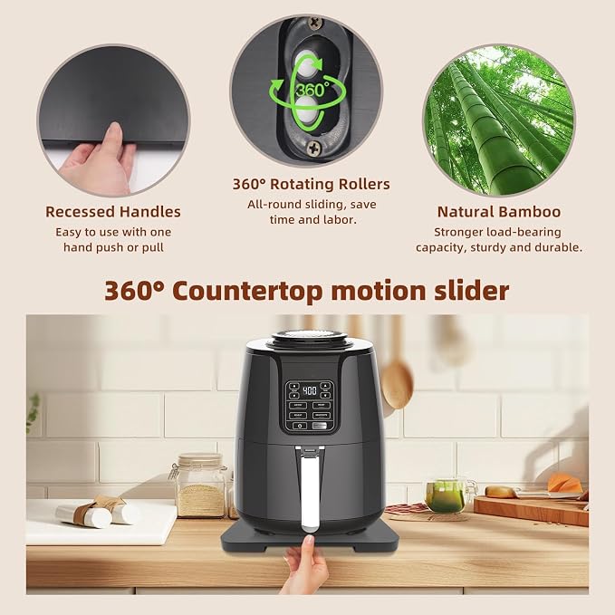 360° Rolling Tray Bamboo Appliance Slider, Appliance Sliders for Kitchen Appliances Sliding Tray for Coffee Maker Appliances Mat Easily from Under The Cabinet Black(13.9"×9.4")