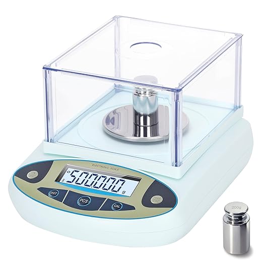 Lab Scale 500g*0.001g,High Precision Accurate Analytical Balance with Windshield,Lab Scale Electronic Scientific Scale Digital Precision Weighing Scale Jewelry Scales(with 200g Calibration Weight)