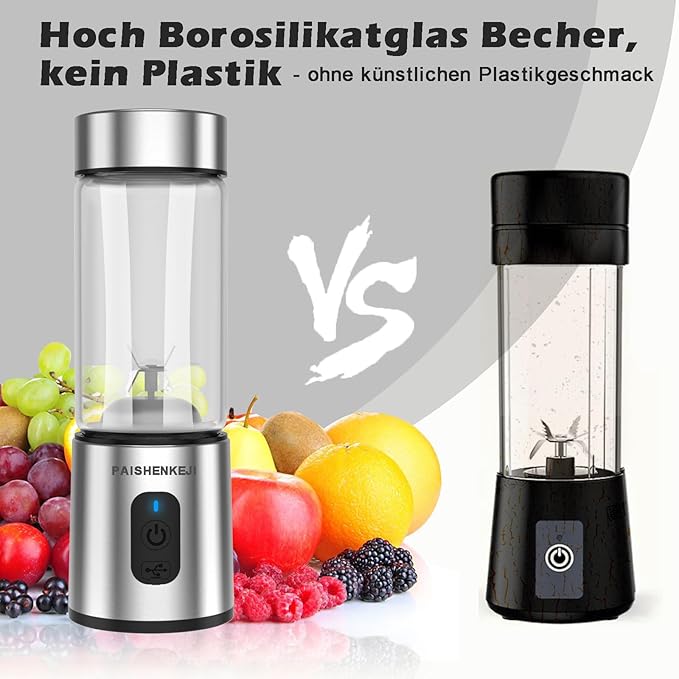 Glass Portable Blender Smoothies: Mini Personal Blender Shakes and Smoothies Small USB Rechargeable, Baby Food Travel Beach Office Sports Kitchen Gym Use
