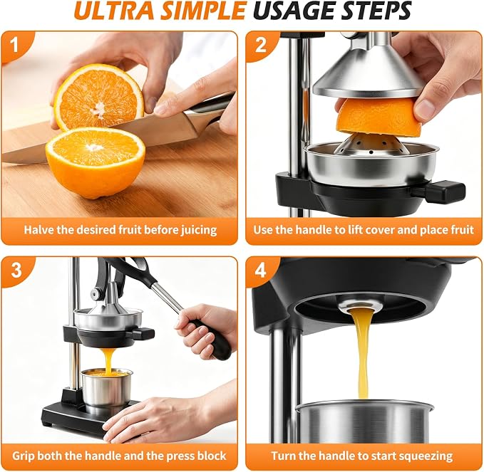 Ultra Premium Cast Iron Juicer, Heavy Duty Manual Citrus Juicer Press with Complete Accessory Kit, Stainless Steel Hand Juicer Squeezer for Lemon, Orange, Lime, Pomegranate