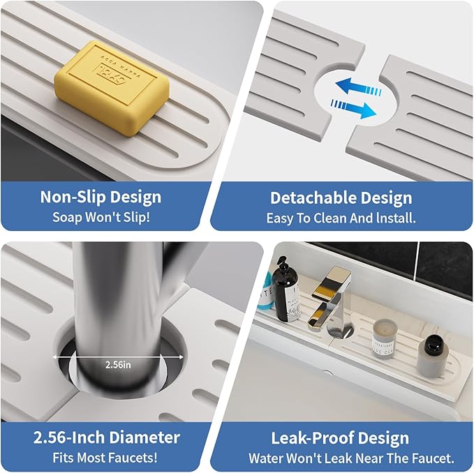 Fast Drying Kitchen Sink Splash Guard, Durable Stone Kitchen Faucet Mat, Water Absorbing Stone Tray for Sink, Diatomite Faucet Mat for Kitchen Sink, Stone Drying Mat for Kitchen and Bathroom Counter