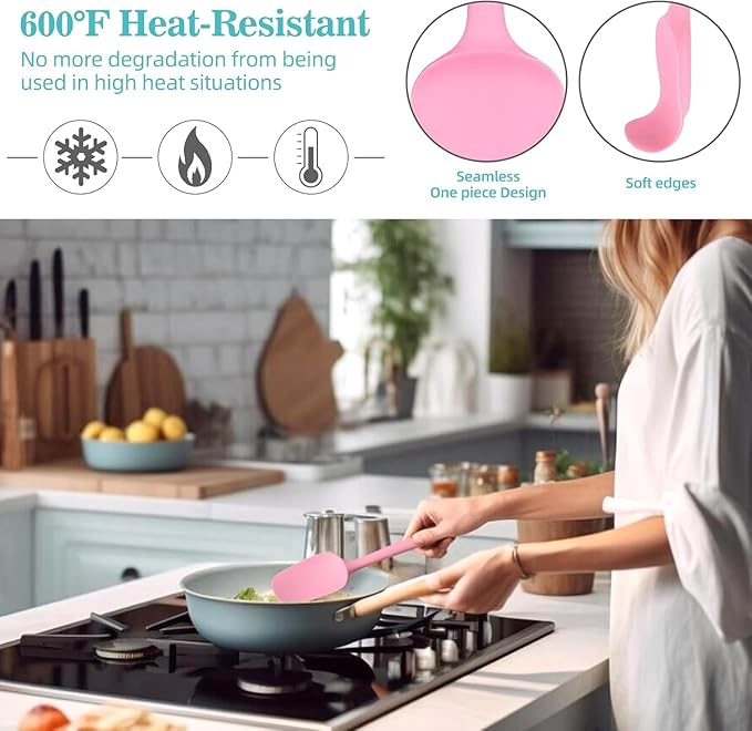 Spatulas Set of 6, Food Grade Silicone Spatulas Rubber Heat Resistant, Stainless Steel Core, Kitchen Utensils Nonstick for for Cooking, Baking and Mixing (Black) (colorful)