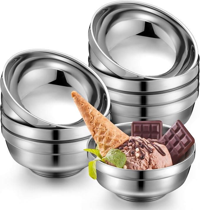 Funnymoom 8 Pack 34 oz Stainless Steel Bowls Double Walled Insulated Soup Ice Cream Metal Mixing Nesting Bowls for Serving Soup Rice Cereal