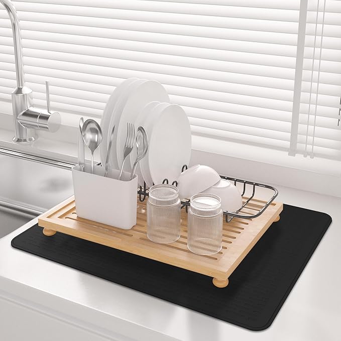 Stove Top Cover for Electric Stove- Range Covers for Electric Stove,Silicone XXL Dish Drying Mat, Glass Cooktop Covers, Flat RV Range top Mats (Black, 28"x20")