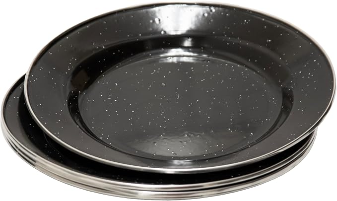 Stansport Deluxe 24-Piece Enamel Tableware Set - Enamel Plates and Bowls Lightweight and Durable Camp Dish Set for Camping and Backpacking Plates and Bowls for 4 People