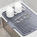 TIKNIK Silicone Dish Drying Mat, Stone Drying Mat for Kitchen Counter with Built-In Drain, Non-Slip Drain Pad with Built-in Drain, Heat Resistant Stone Drying Mat, 1Pcs 20" x 15", Grey