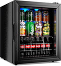 Small Mini Fridge Freestanding Beverage Cooler 75 Can Beverage Refrigerator, Wine Cooler Refrigerator with Adjustable Shelving Glass Door for Beer Soda or Wine Perfect Office Home or Bar Black