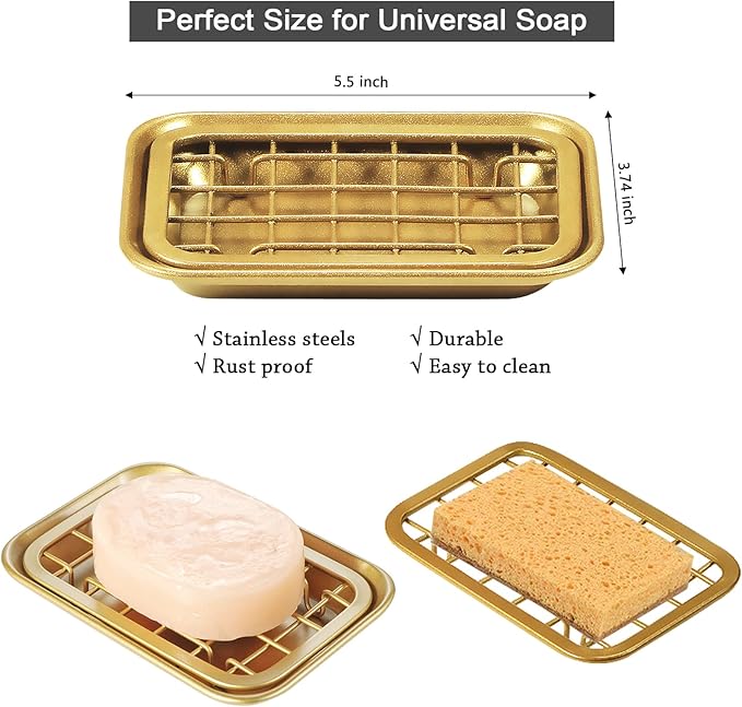 SheeChung 1 Pack Apothecary Jar 50 Ounce Large Clear Plastic Container Canister and 2 Pack Bathroom Soap Dishes Tray with Drain Metal Sponges Scrubber Holder Bar Soap Dispenser Saver