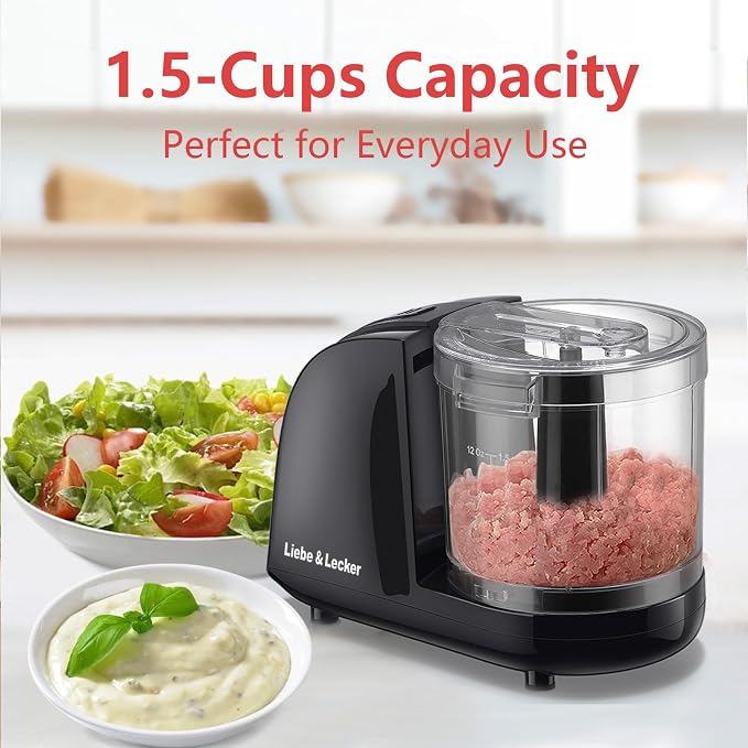 Liebe&Lecker Mini Food Processor 1.5 Cup Small Chopper Electric Mincer | Vegetable Chopper For Onions Garlic Meat Food Chopper Container Compact Size Single Serving Meal Prep Easy Clean