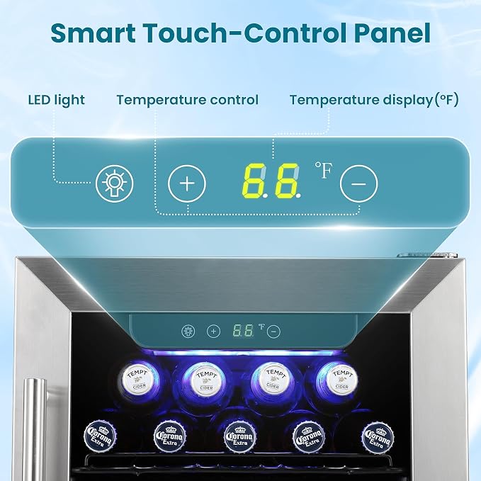 Antarctic Star 115 Can Beverage Refrigerator Cooler, 2.9 Cu.Ft Mini Fridge with Safety Lock, Beverage Cooler with Glass Door/LED Light/Adjustable Removable Shelves for Home/Office/Bar(Stainless Steel)