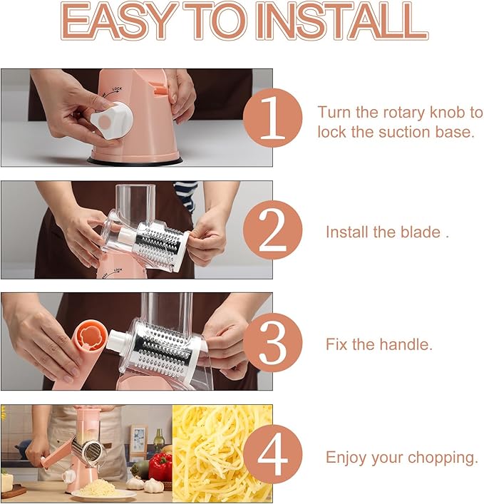 Ourokhome Rotary Cheese Grater Hand Crank, Kitchen Shredder Speed Mandolin Slicer Nuts Grinder with Handle,Vegetable Chopper Onion Cutter with Container, Multifunctional Food Chopper Veggie Dicer with