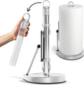 Stainless Steel Paper Towel Holder with Tension Arm and Spray Pump – One-Handed Tear, Smart Traction System, Heavy Duty Suction Cups, Weighted Base, Kitchen Towel Dispenser for Countertop Use (Silver)