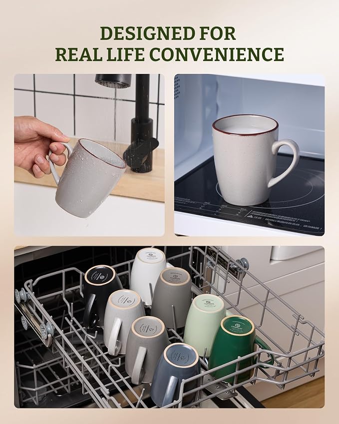 famiware Venus Coffee Mugs for 4, 13 oz Mug Set, Dringking Cup with Handle for Coffee, Tea, Cocoa, Milk, Ligth Gray