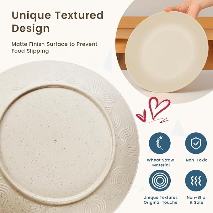 Homienly 40 PCS Dinnerware Set Service for 8, Kitchen Wheat Straw Dinnerware Set Unbreakable - Plates Set, Bowls Set,Cups Set, Microwave and Dishwasher Safe Dish Set for Dinner, Outdoor(Beige)