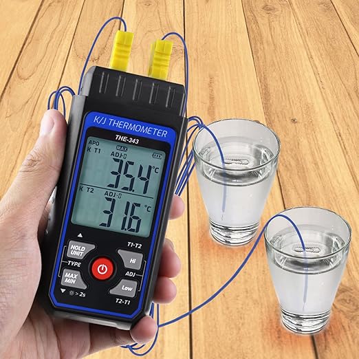 Thermocouple Thermometer HVAC Temperature Meter, Digital Temperature Thermometer with 4 K Type Thermocouple, Dual Channel Temperature Gauge with Alarm & ADJ Compensation (-328~2500℉ Measuring)