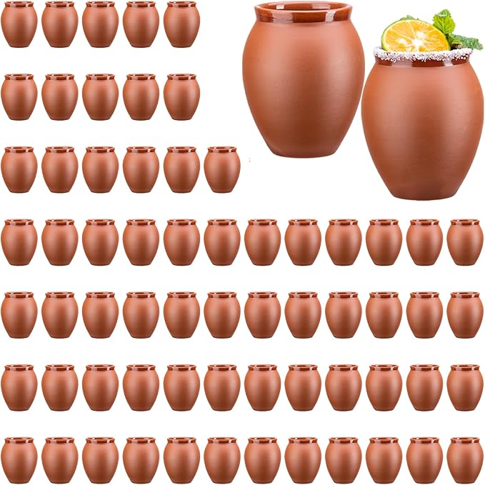 66Psc 2oz/60ml Cantaritos De Barro Mexicanos,Mini Jarritos De Barro Mexicanos Pottery Cocktail Glasses,Mexican Shot Glasses Taco Tuesday Cups For Celebration,Tequila,Margaritas