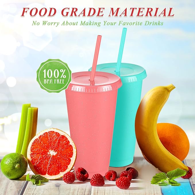 Honeydak 30 Pack Tumbler with Straw and Lid Bulk Glitter Plastic Cups Water Bottle Iced Coffee Travel Mug Reusable Party Favor Cups for Birthdays travel 24-27 oz (Vivid Color)
