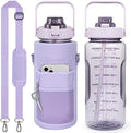 Half Gallon Water Bottle with Sleeve, Motivational Water Bottles with Time Marker/Straw, BPA Free Leakproof Large Sports Water Jug for Women Girls (Pure Purple)
