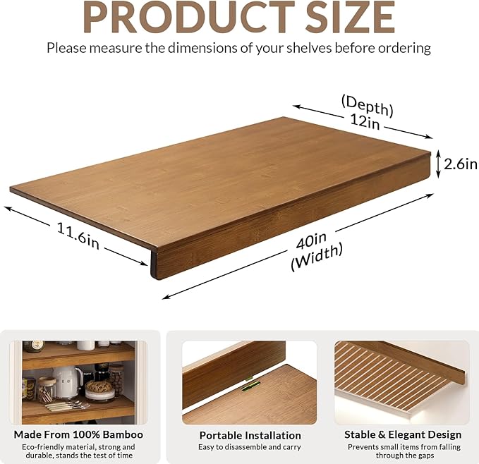 Gashell Wire Shelf Covers, Bamboo Wire Rack Covers for Pantry, Closet (4pcs, 40" W x 12" D)