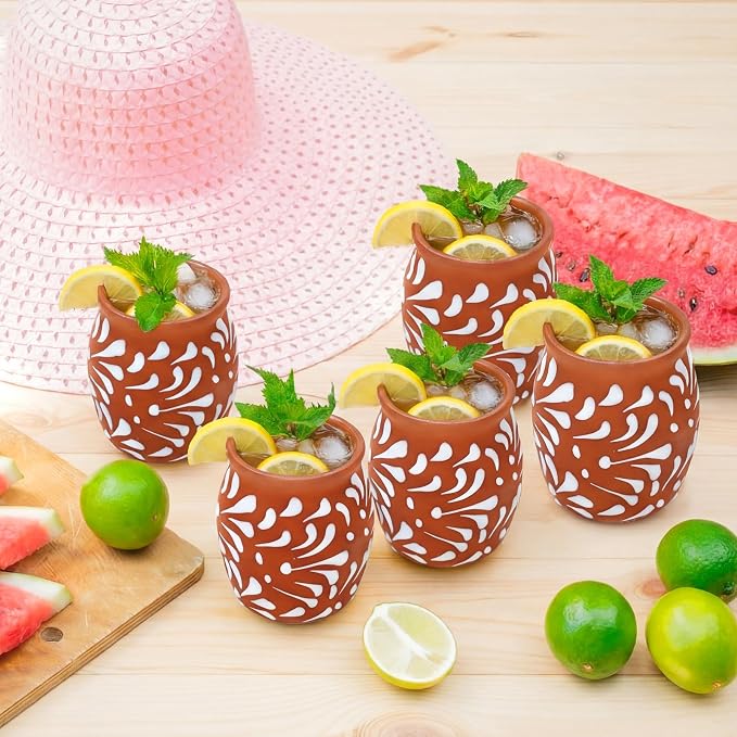 LemonRoad 12 Pack 3oz Cantaritos De Barro Mexicanos Shooters Mini Pottery Clay Cups Jarritos De Barro Mexicano Taco Tuesday Cocktail Cups Mexican Shot Glasses for Tequila Margaritas Mojitos