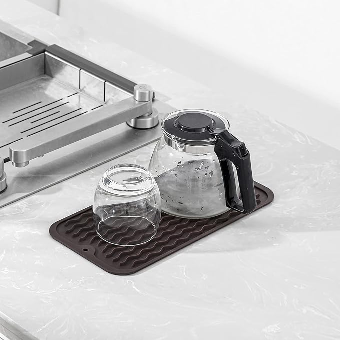 MicoYang Silicone Dish Drying Mat for Multiple Usage,Easy clean,Eco-friendly,Heat-resistant Silicone Mat for Kitchen Counter or Sink,Refrigerator or Drawer Liner Coffee S 12 inches x 6 inches