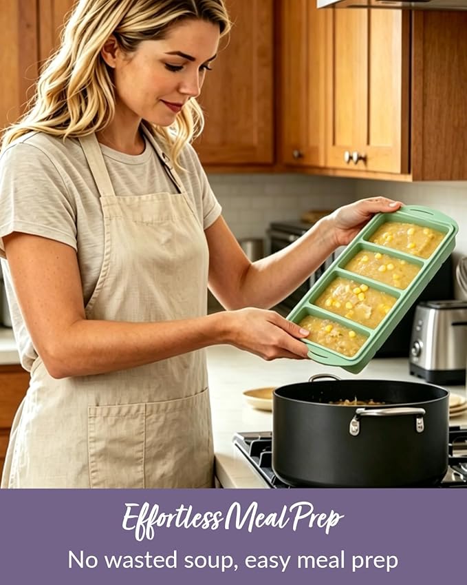 6 Pack Silicone Freezer Trays with Lid, Soup Freezer Container Molds, Perfect for Freezing Broth, Rice, Individual Portions, Meal Prepping and More