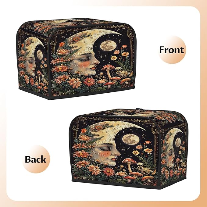 Flowers Moon Mushroom Face Toaster Cover 4 Slice Dust and Fingerprint Protection Toaster Bread Maker Covers Washable Kitchen Small Appliance Covers for Kitchen Accessories Decor Bakeware Women Gift