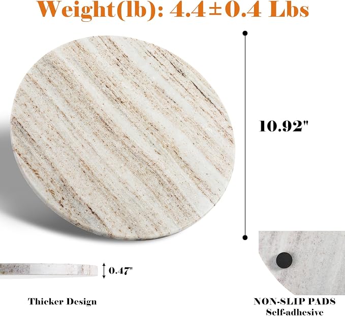 Koville Marble Cutting Board for Kitchen, 11"x11" Inches Small Stone Cutting Board, Round Marble Tray for Baking Charcuterie Pastry, Serving Tray for Countertop, Large Stone Slab